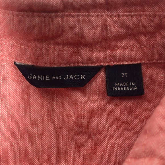 Janie and Jack Linen Cotton Shirt Coral Long Sleeve Toddler Size 2T - Picture 3 of 5